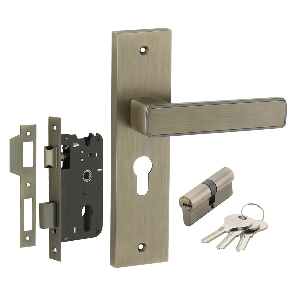 IPSA Clay Iris Handle Series on 8" Plate CYS Lockset with 60mm Both Side Key - Matte Antique Finish MAB